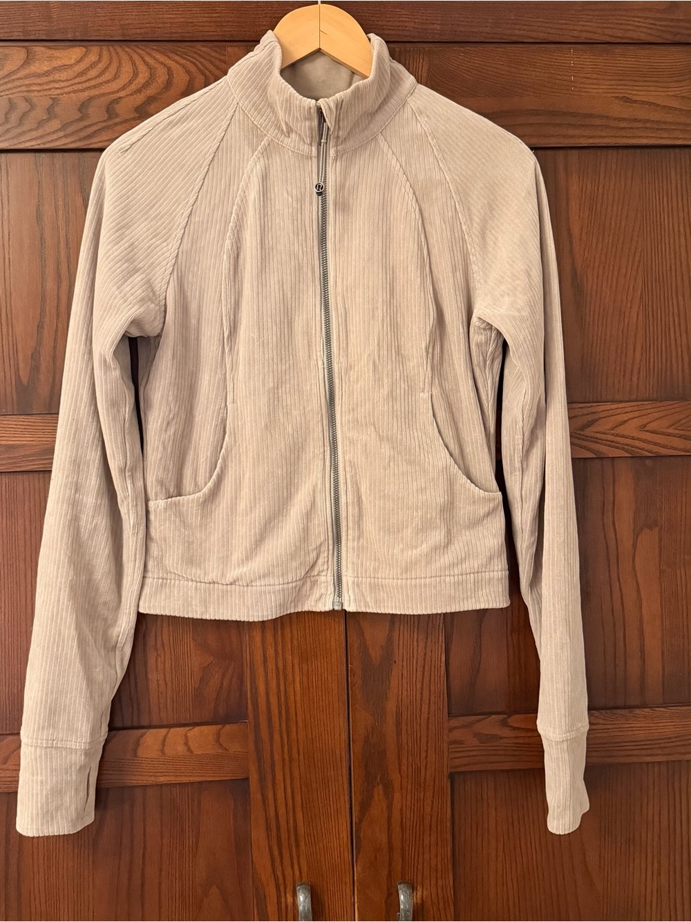 Lululemon Scuba Track Jacket Velvet Cord in Riverstone Size 6
